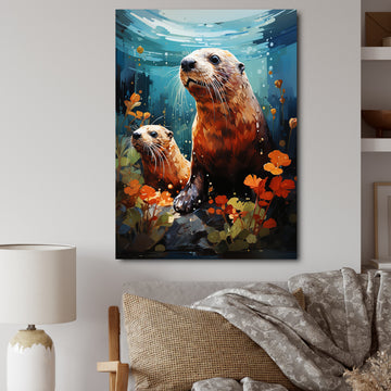 Teal Brown Marine Animals Curious Sea - Marine Animals Wall Decor